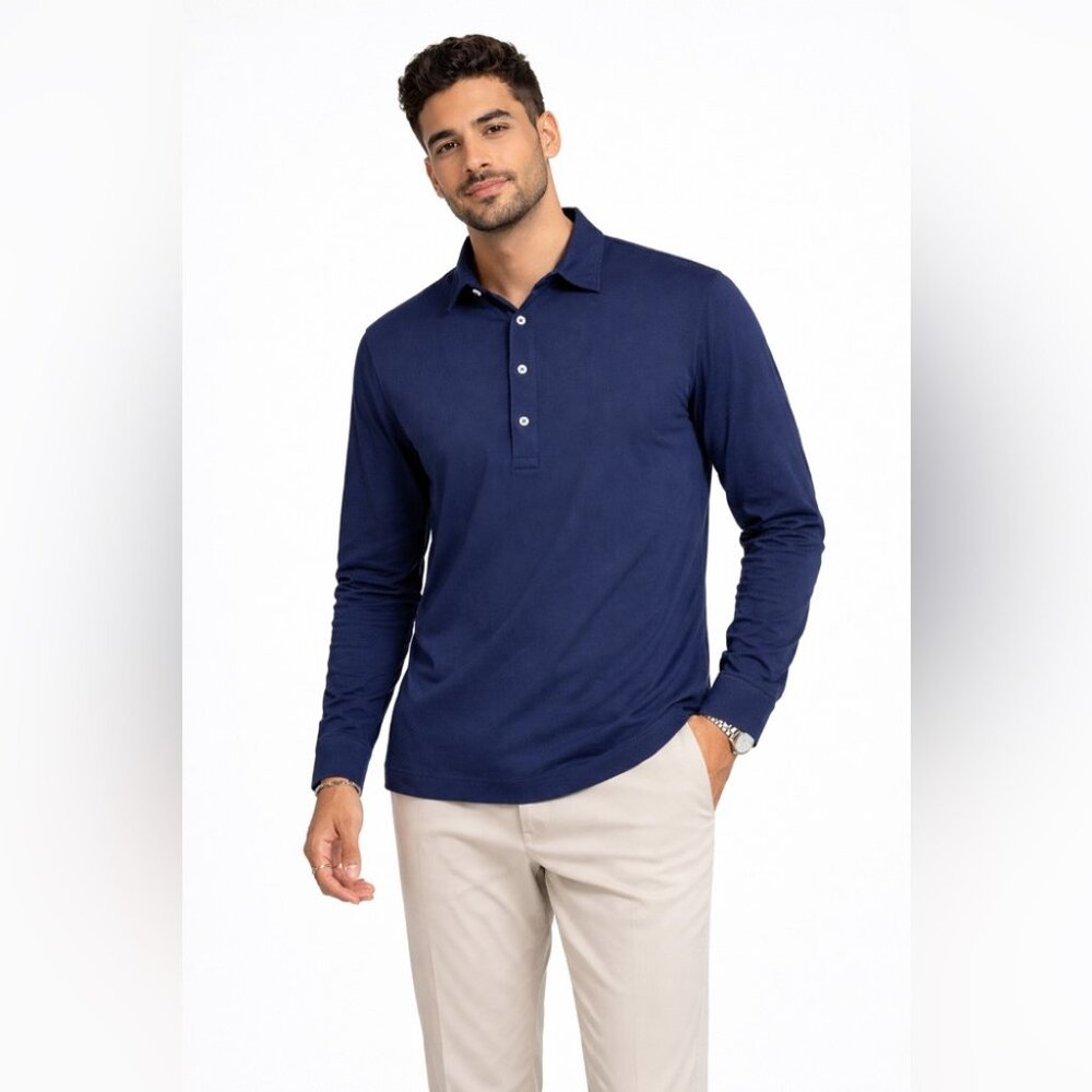 Polo Ralph Lauren Performance Navy Long Sleeve Polo Shirt Men’s M Classic Fit
